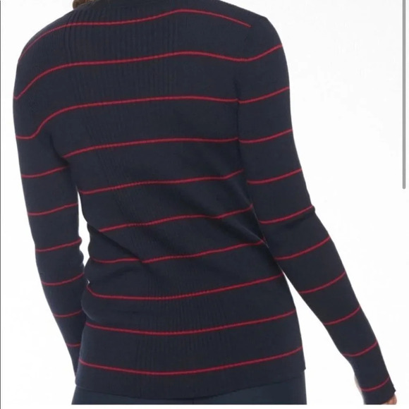 Athleta Bayside Sweater in Navy and Red Stripe XXS Wool Blend - Picture 2 of 9